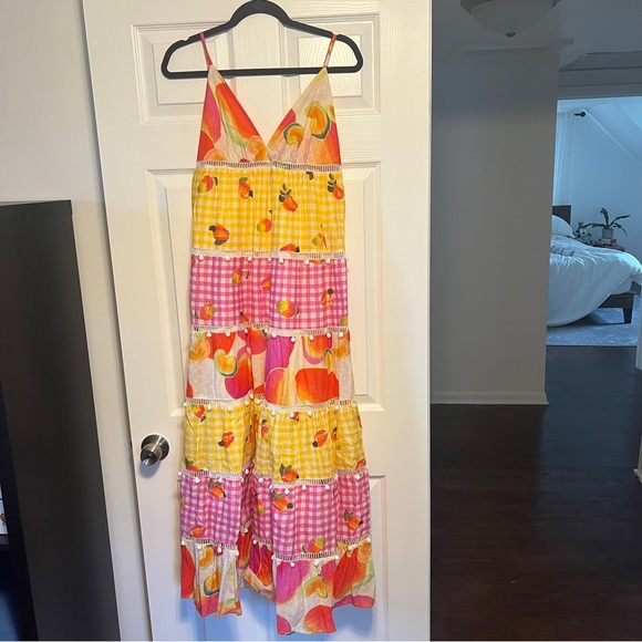 Farm Rio Mixed Picnic Cashew Dress Women's S Maxi Colorful Adjustable Halter - Picture 3 of 13